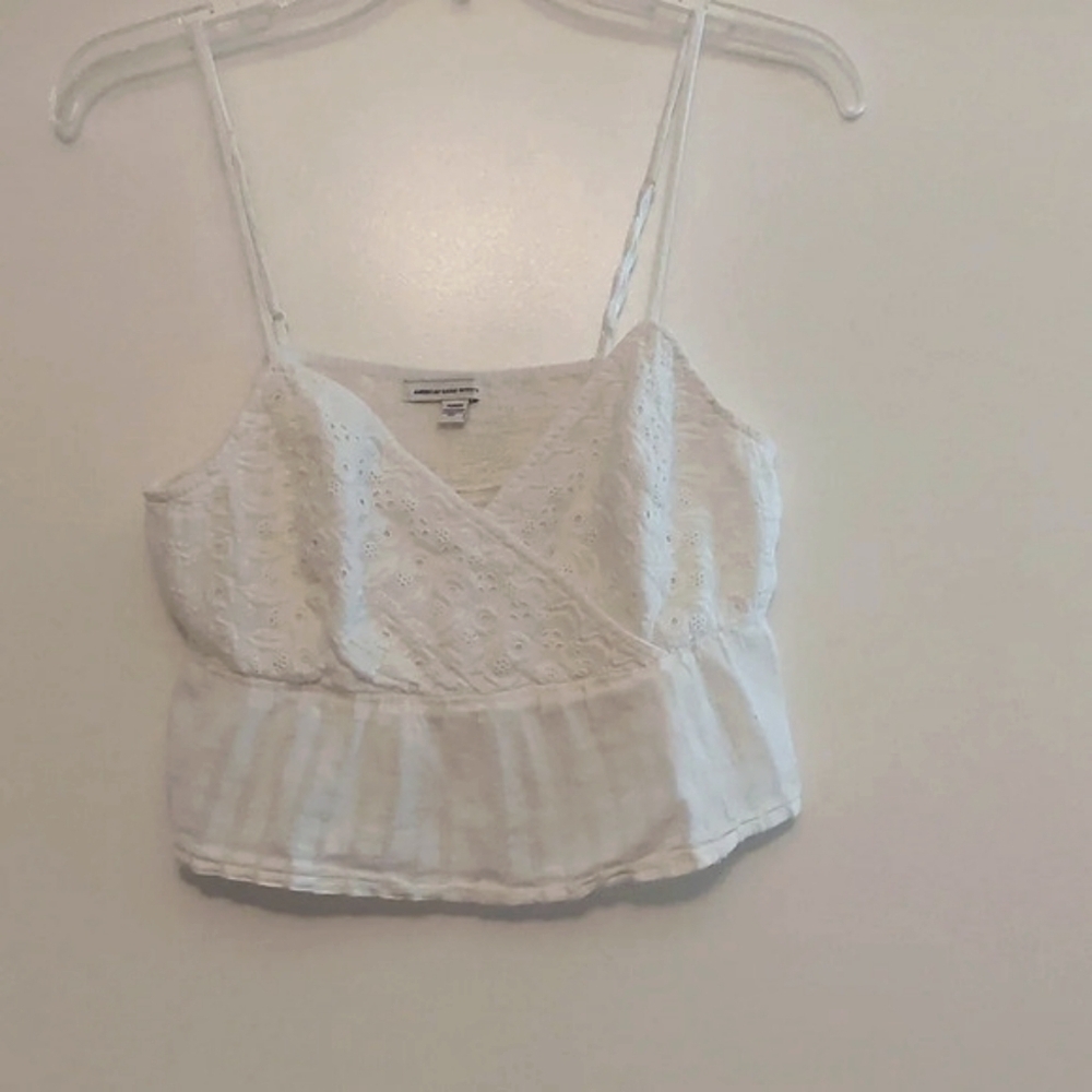American Eagle AE White Cotton Cropped Crocheted eyelet tank M